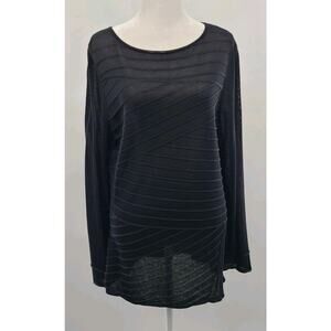 Lafayette 148 Semi Sheer Mesh Tunic Top Medium Black Stripe Minimalist‎ Luxury